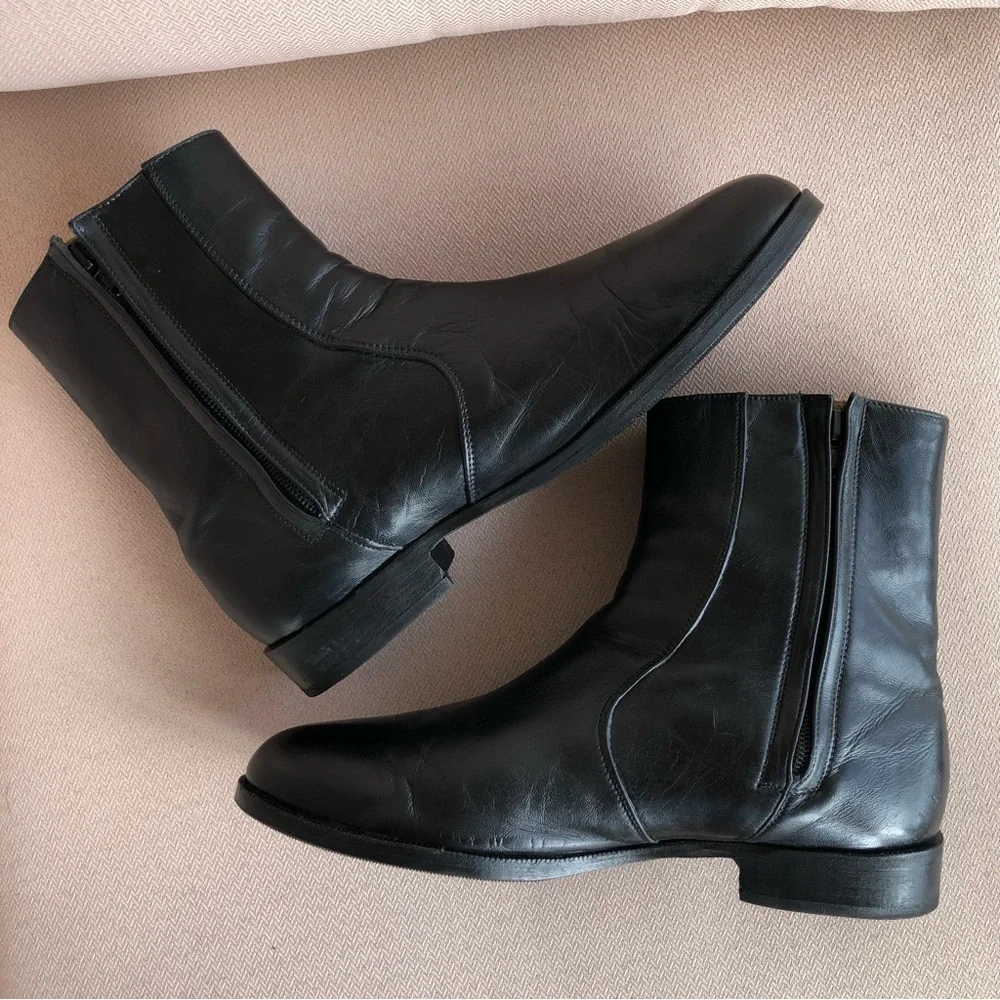 Bragano Cole Haan Made in Italy Leather Zipper Up Black‎ Leather Lined Boot 8